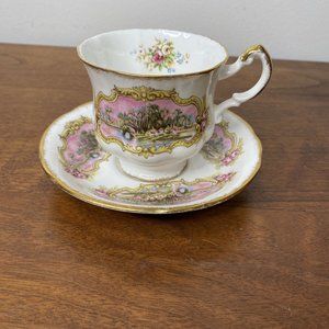 Vintage Paragon England Chippendale E Cup & Saucer Bone China Pink Floral Tea